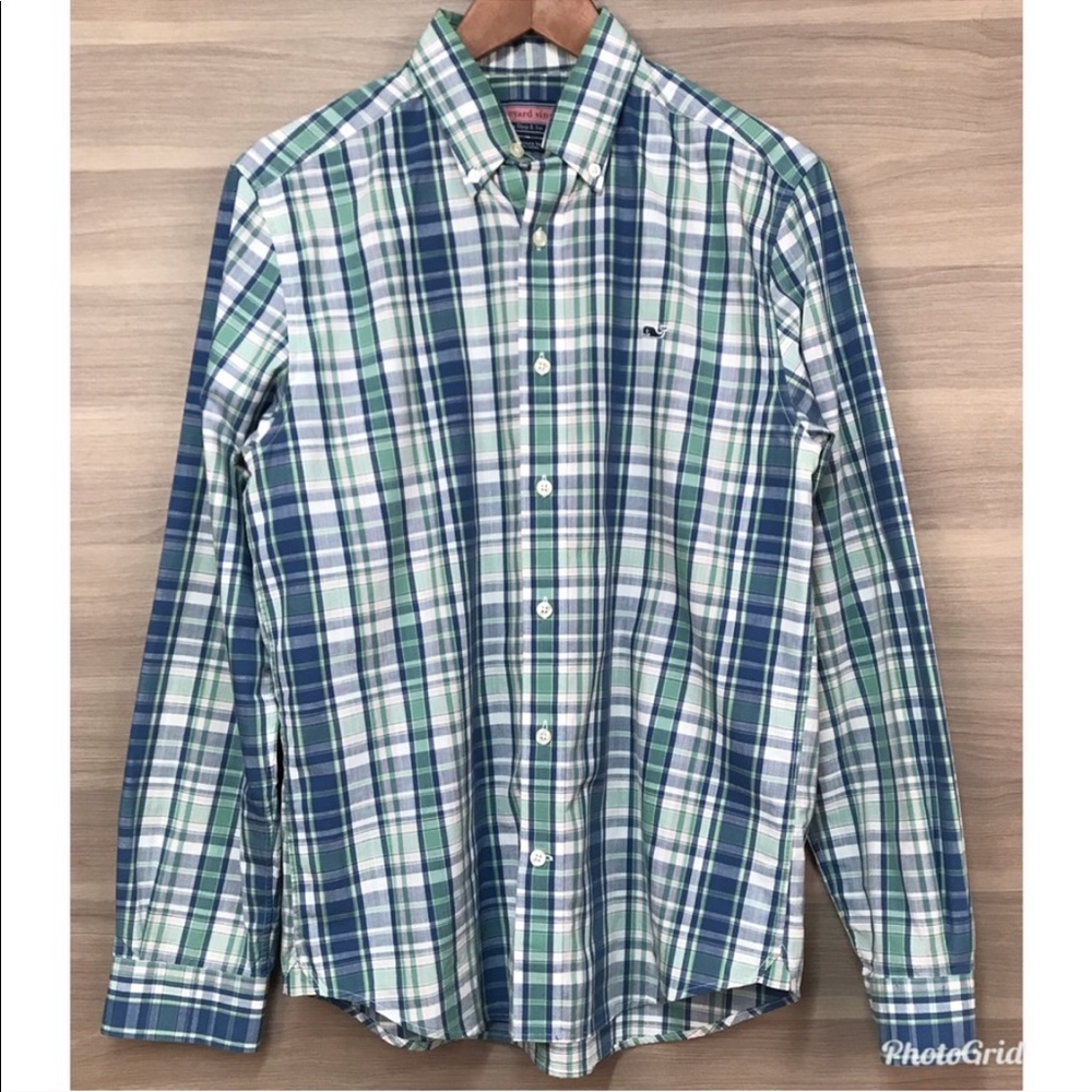 Vineyard Vines Blue & Green Plaid Shirt